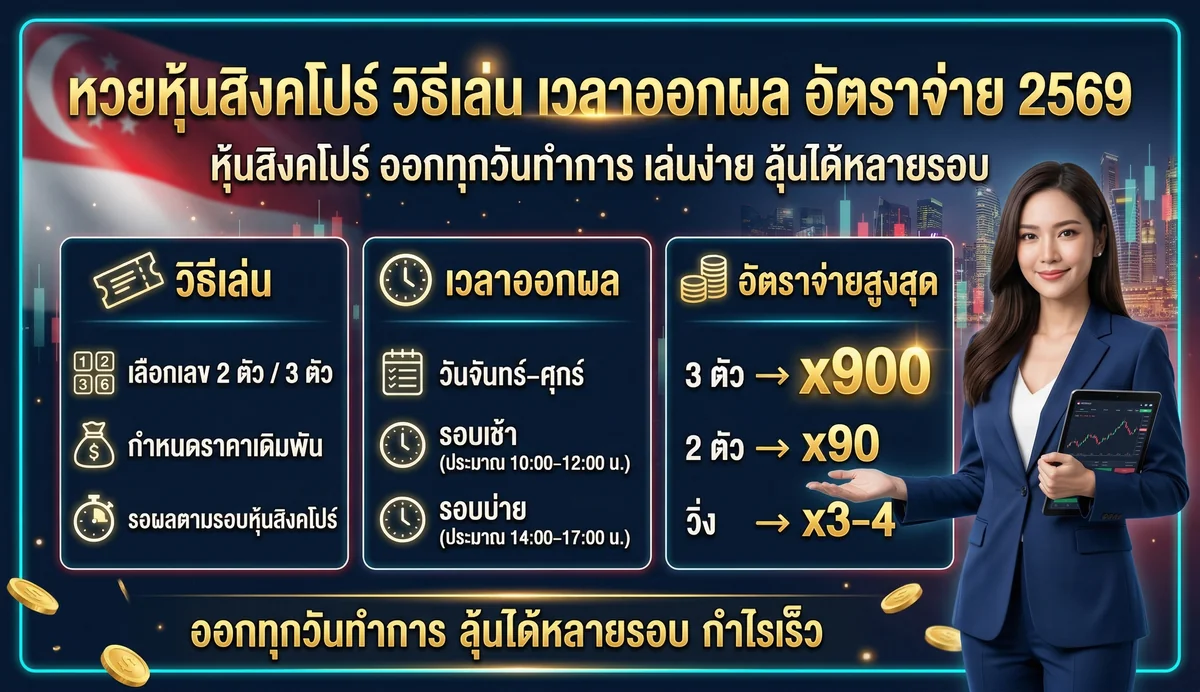 หวยหุ้นสิงคโปร์ วิธีเล่น เวลาออกผล อัตราจ่าย 2569