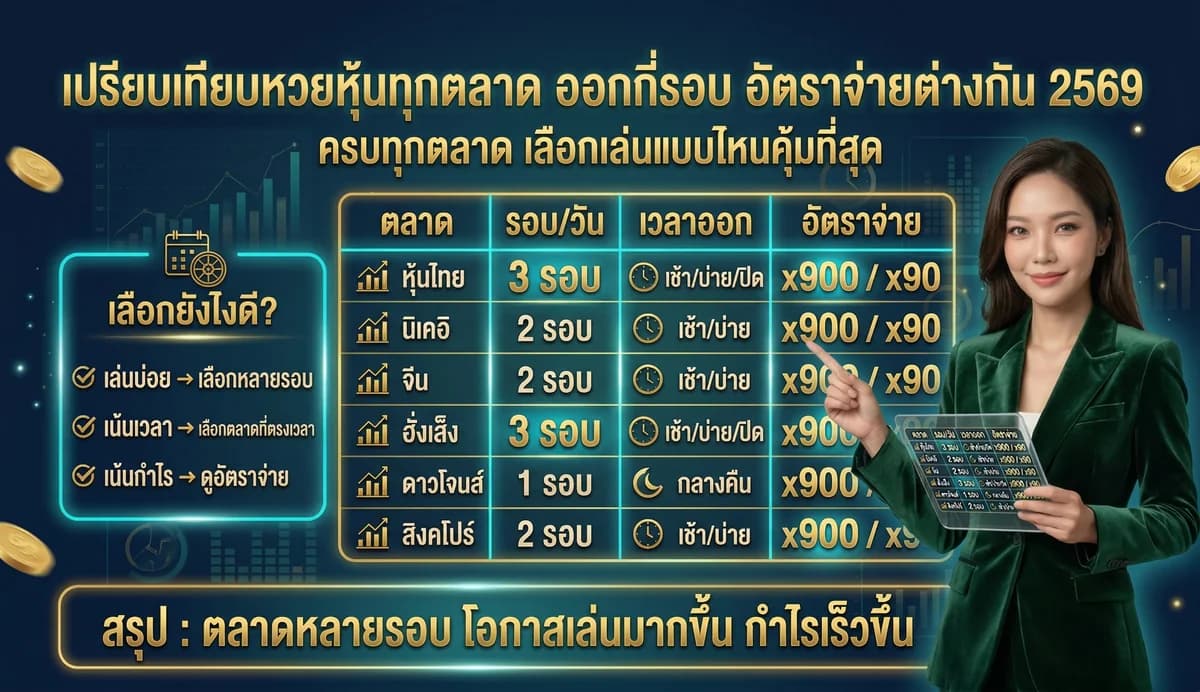 เปรียบเทียบหวยหุ้นทุกตลาด ออกกี่รอบ อัตราจ่ายต่างกัน 2569